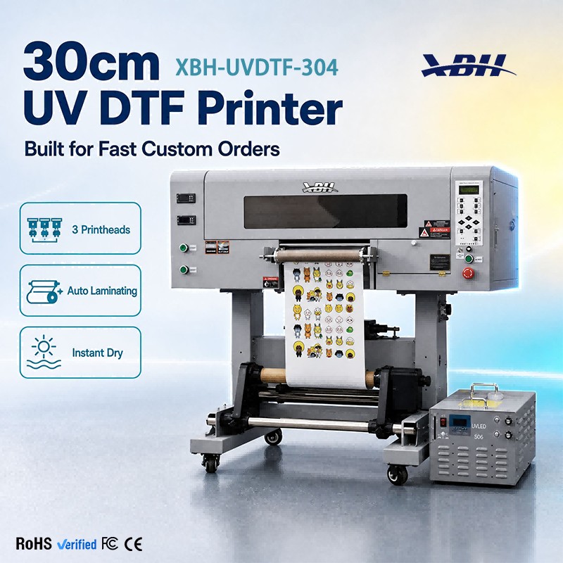 Small Size UV DTF Printer 30cm Roll to Roll I3200 Head A3 DTF Sticker Machine 2 in 1 with Laminator