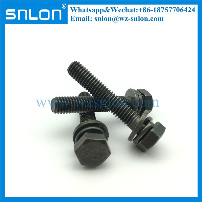 Chrome Coating Hex Head Screw with flat washer and spring washer