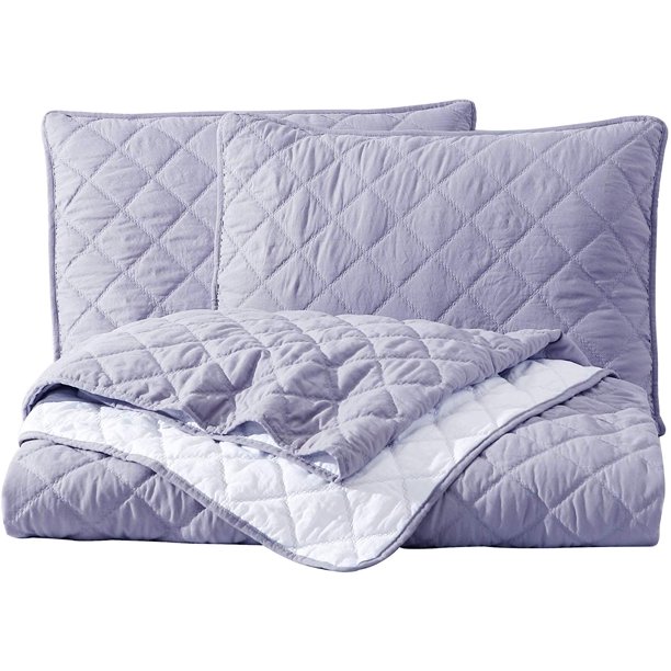 3-Piece Reversible Quilt Set, Soft Washed Microfiber Diamond Embroidered Bedspread Coverlet Set