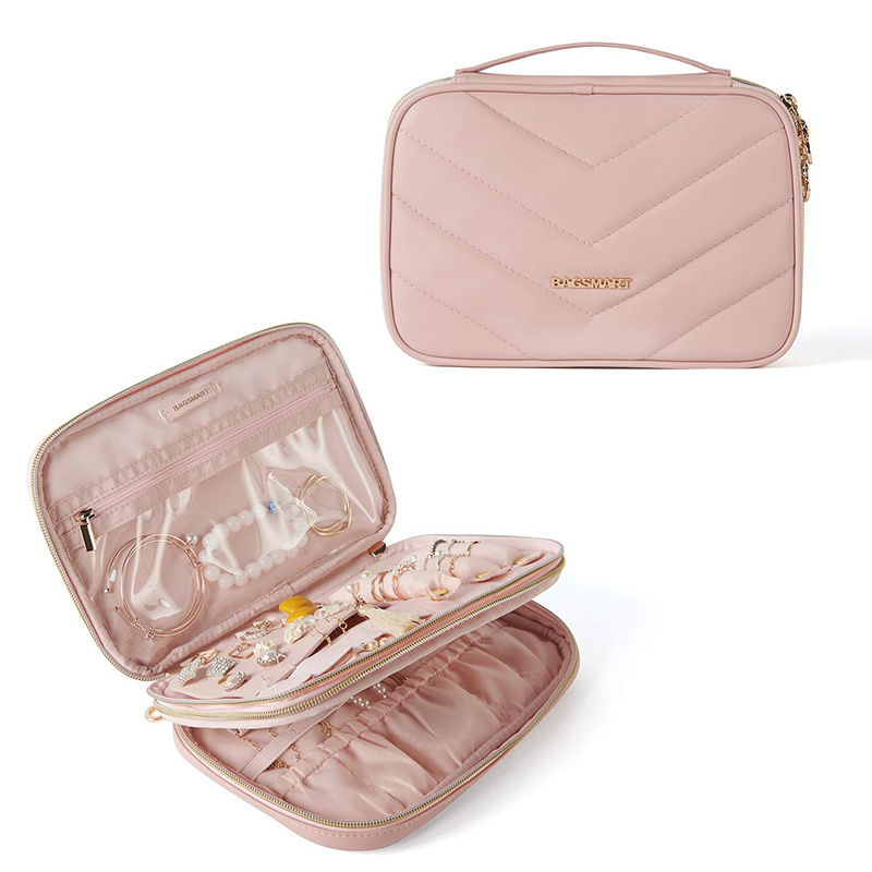 Tragbare Doppelschicht-PU-Leder-Schmuck-Organizer-Tasche für Reisen