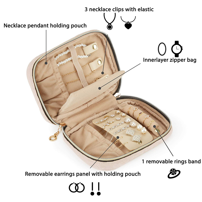 Zipped Velvet Travel Jewelry Box Travel Case