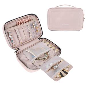 Travel Leather Pink Zipper Jewelry Case Large For Women