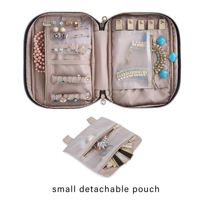Travel Leather Pink Zipper Jewelry Case Large For Women