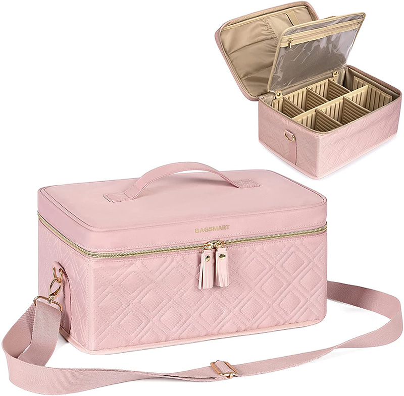 Large Double-Layer Makeup Case with Shoulder Strap Cosmetic Organizer Bag