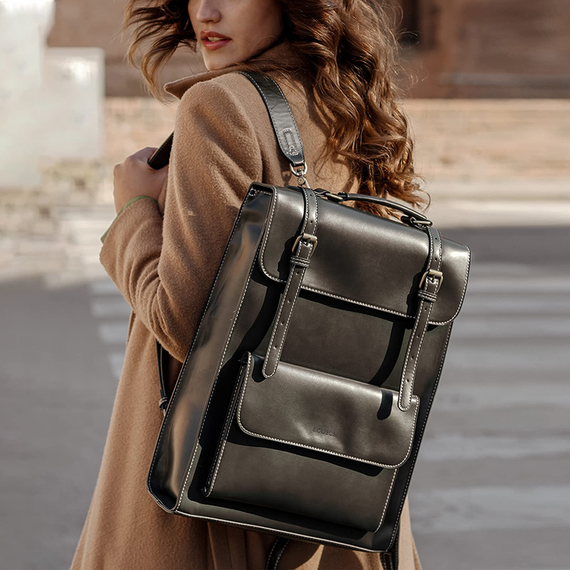 Supply Vintage Leather Laptop Backpack for Women 15.6 inches School Bag