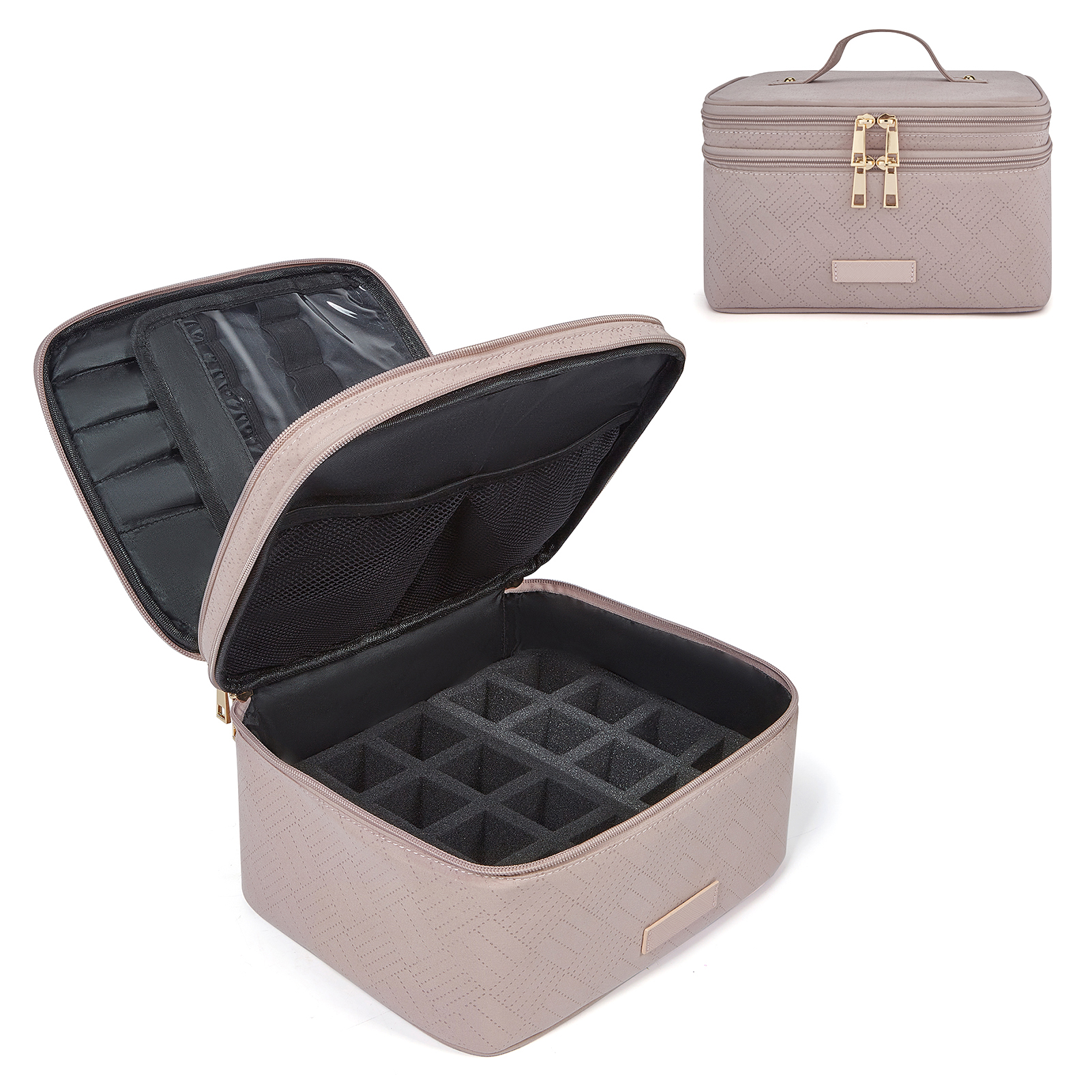 Bolso cosmético de viaje de bolsa de esmalte de uñas de doble capa de gran capacidad para mujer