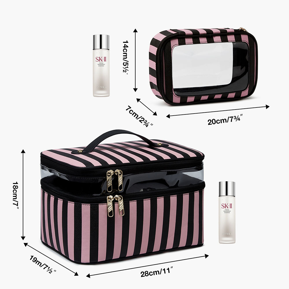 Large Makeup Bag Travel Cosmetic Case with Clear Toiletry Pouch Bag Double Layer