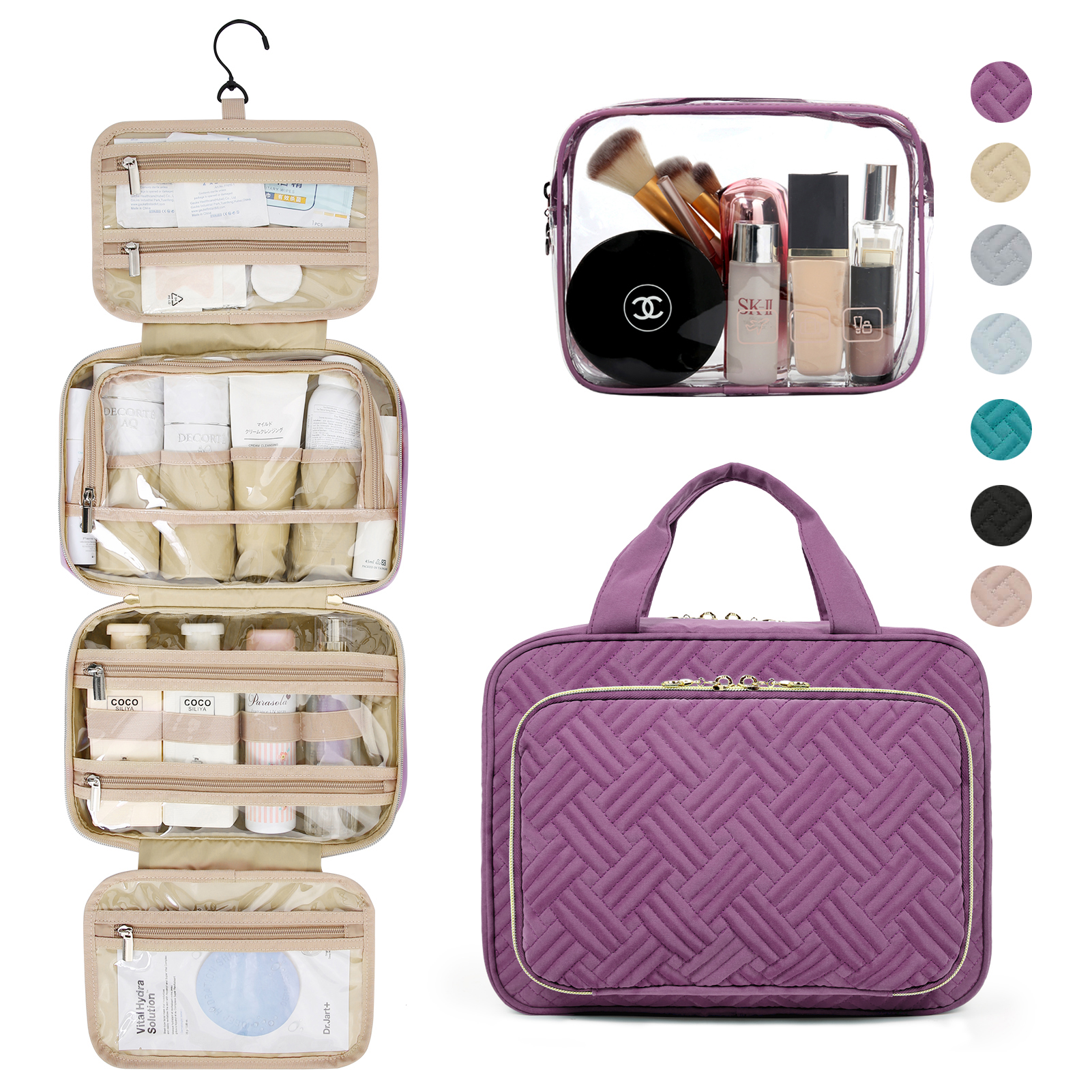 Large Double-Layer Makeup Case with Shoulder Strap Cosmetic Organizer Bag