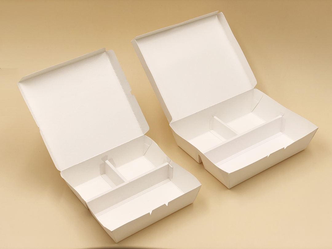 Embalagem de papelão com 3 compartimentos para alimentos quentes para viagem