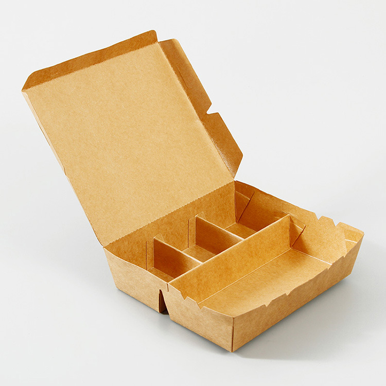 Recipiente de comida para viagem de papel kraft de 5 compartimentos de uma peça