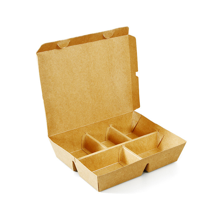 Recipiente de comida para viagem de papel kraft de 5 compartimentos de uma peça