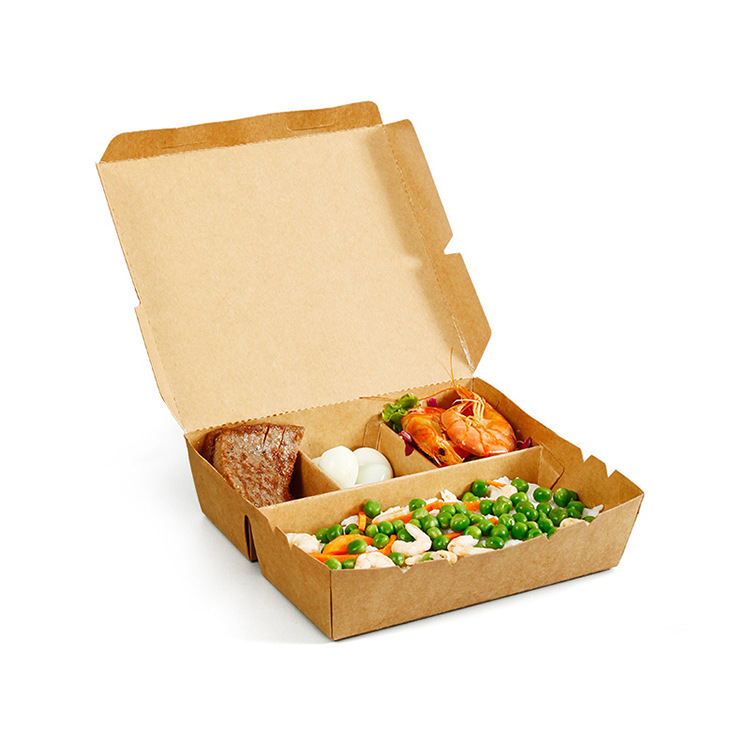 Recipiente de comida para viagem de papel kraft de 5 compartimentos de uma peça