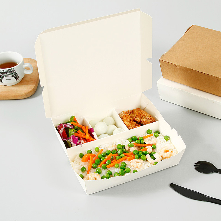 Recipiente de comida para viagem de papel kraft de 5 compartimentos de uma peça