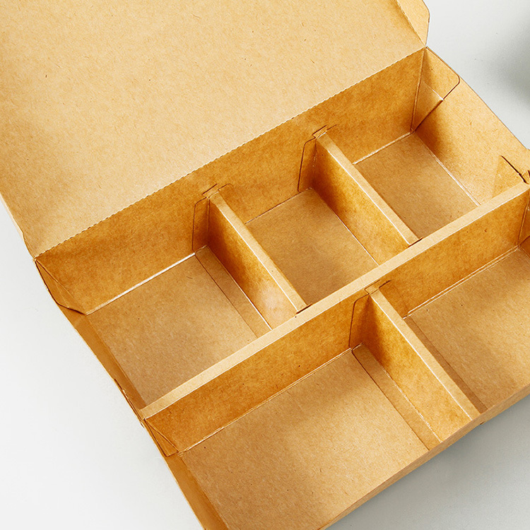 Recipiente de comida para viagem de papel kraft de 5 compartimentos de uma peça