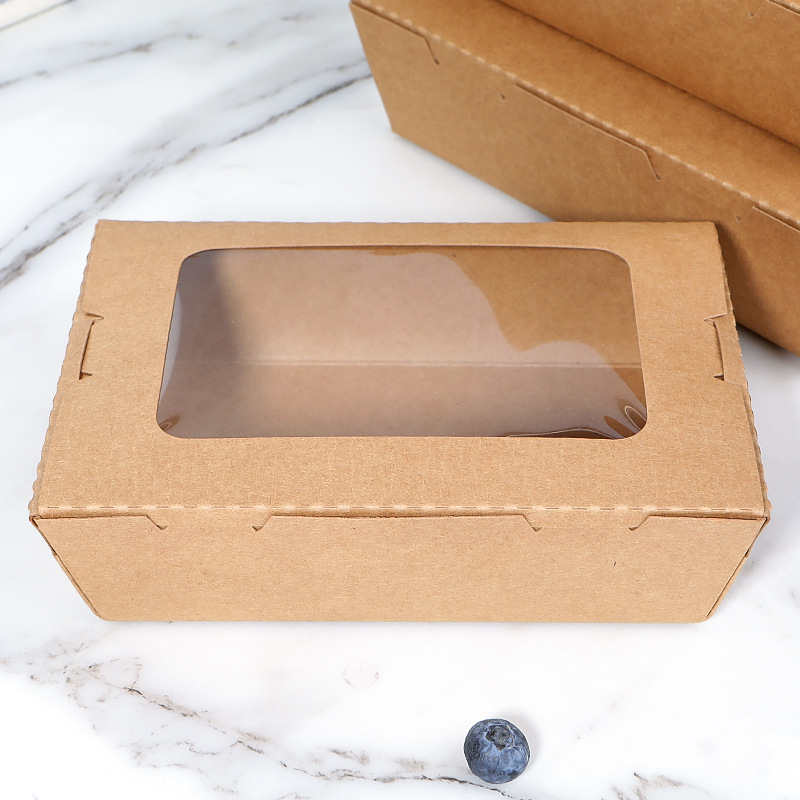 Caixa de comida de papel Kraft quadrado transparente Togo