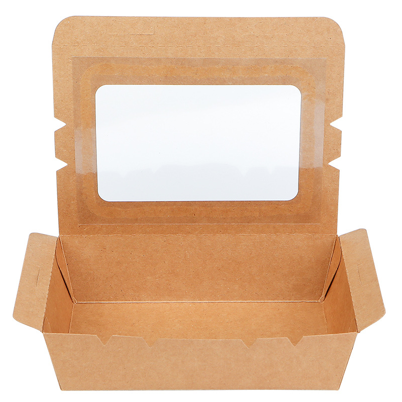 Caixa de comida de papel Kraft quadrado transparente Togo