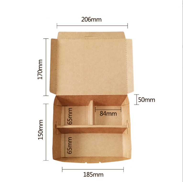 Lancheira de papel kraft biodegradável com 3 compartimentos e tampa
