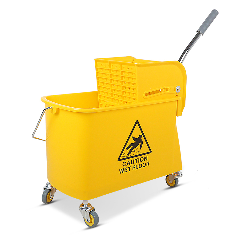 Single Mop Bucket With Down Press Wringer Trolley 20 Litres