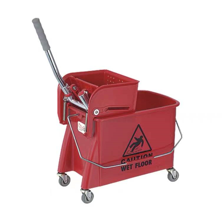 Single Mop Bucket With Down Press Wringer Trolley 20 Litres