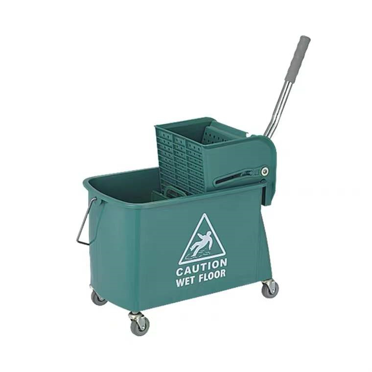 Single Mop Bucket With Down Press Wringer Trolley 20 Litres