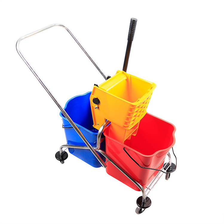 Commercial Three Mop Bucket With Wringer Trolley