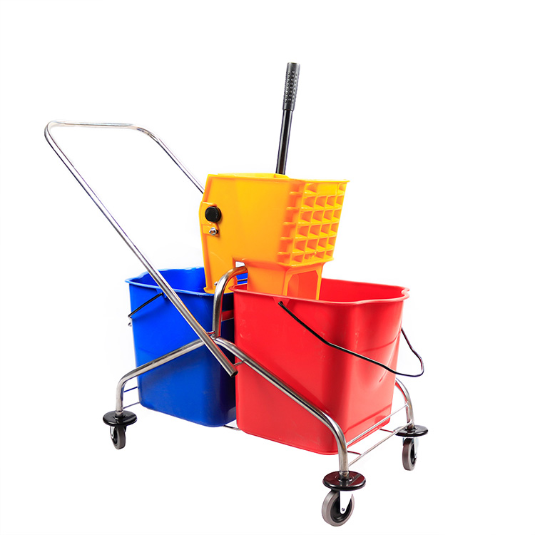 Commercial Three Mop Bucket With Wringer Trolley