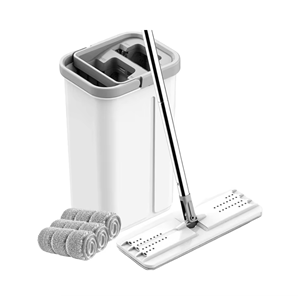 360 Degree Flat Microfiber Mop with Self-Washing and Squeeze Dry Bucket Detachable Handle Steel Pole Handfree Lazy Mop