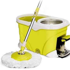 Microfiber Magic Mop Set Stainless Steel Telescopic Pole Detachable Wringer Spin Roller Plastic Bucket for Scratch-Free Cleaning