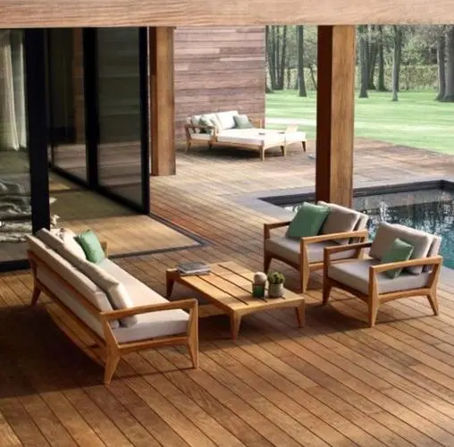 屋外用チーク材ソファテーブルの防水性能はどのくらいですか？