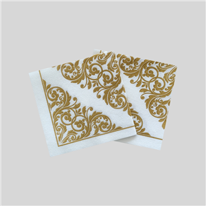 White Printed Golden Pattern Cocktail Napkins