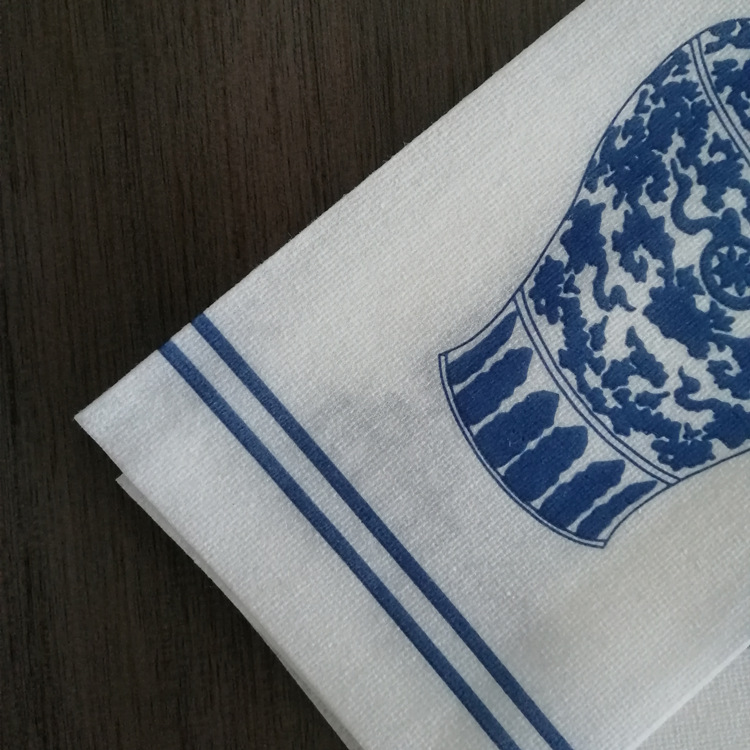 White Airlaid Napkin Printed With Porcelain Pattern Color Logo