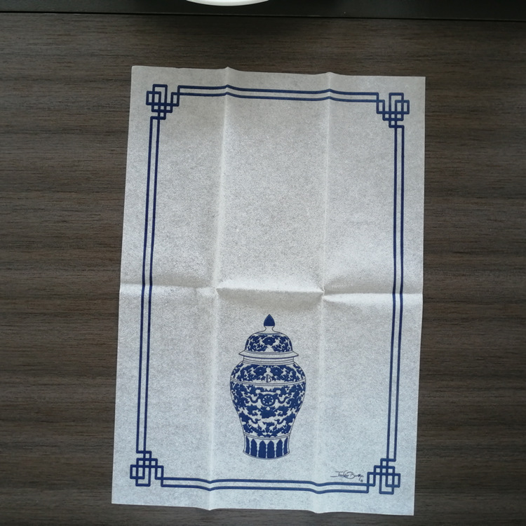 White Airlaid Napkin Printed With Porcelain Pattern Color Logo