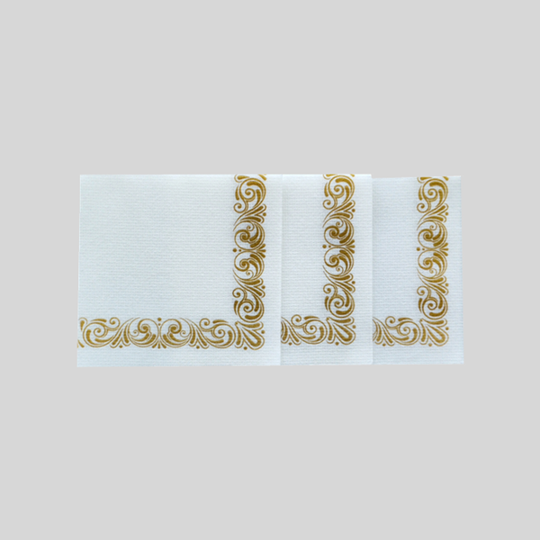 White Printed Golden Pattern Cocktail Napkins
