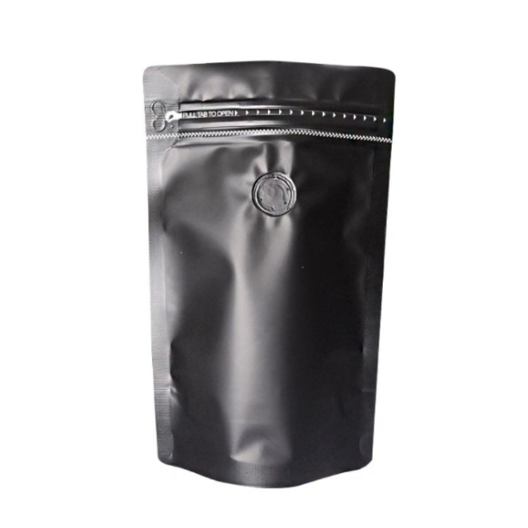 Stand Up 12oz Sacchetti di caffè in alluminio nero con valvola di degasaggio