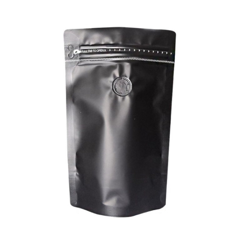 Stand Up 12oz Foil Coffee Bags Black With Degassing Valve