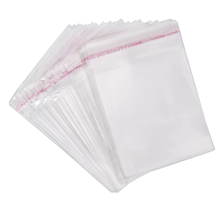 Sacos plásticos transparentes autoadesivos com aba adesiva