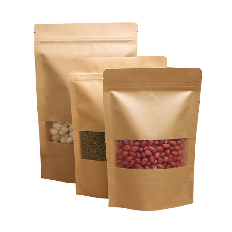 Kraft Stand Up Pouches Ziplock Bags With Window