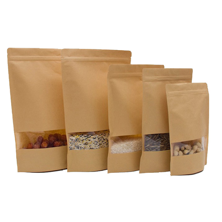 Kraft Stand Up Pouches Ziplock Bags With Window