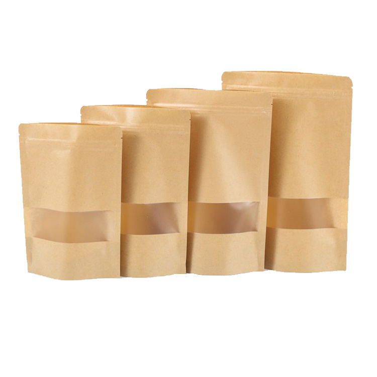 Bolsas de papel Kraft Ziplock Stand Up Pouch para bocadillos