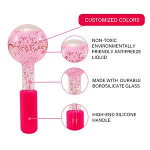 High-borosilicate Glass facial ice globes -Glittery-Pink