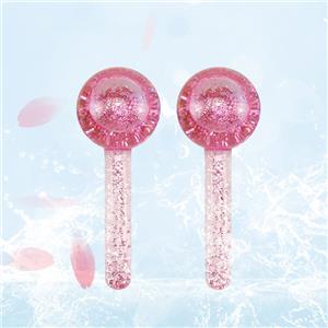 High-borosilicate Glass facial ice globes -Glittery-Pink