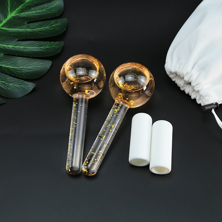 High-borosilicate Glass facial ice globes -Glittery-Yellow