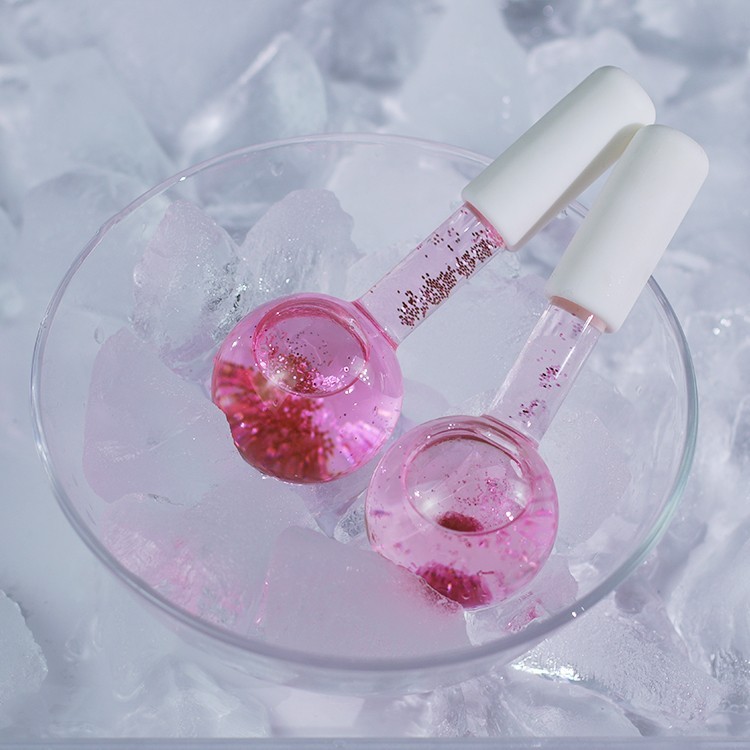 High-borosilicate Glass facial ice globes -Glittery-Pink