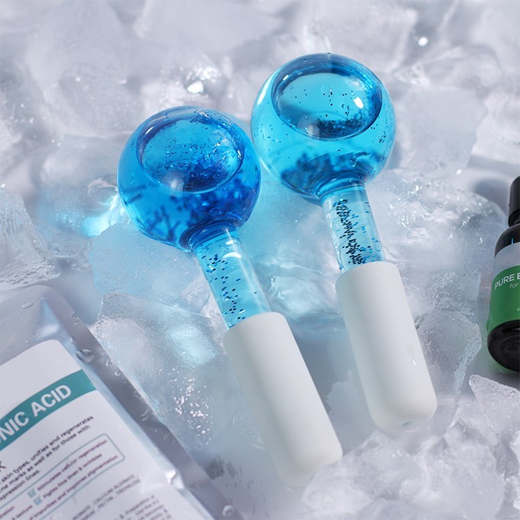 High-borosilicate Glass facial ice globes -Glittery-Blue