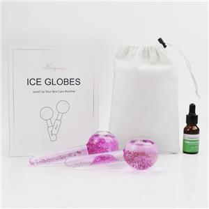 Multi-Functional Beauty Glitter Blue Pink Purple Ice Globes Massage Cooling Cold roller ball Glass Freeze Facial Ice Globes