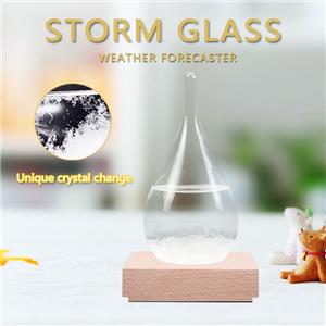 Storm Glass Weather Station Predictor Barometer Bottle with Wood Base for Home and Office Decoration Weather Station