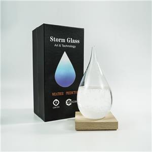 Storm Glass Weather Station Predictor Barometer Bottle with Wood Base for Home and Office Decoration Weather Station