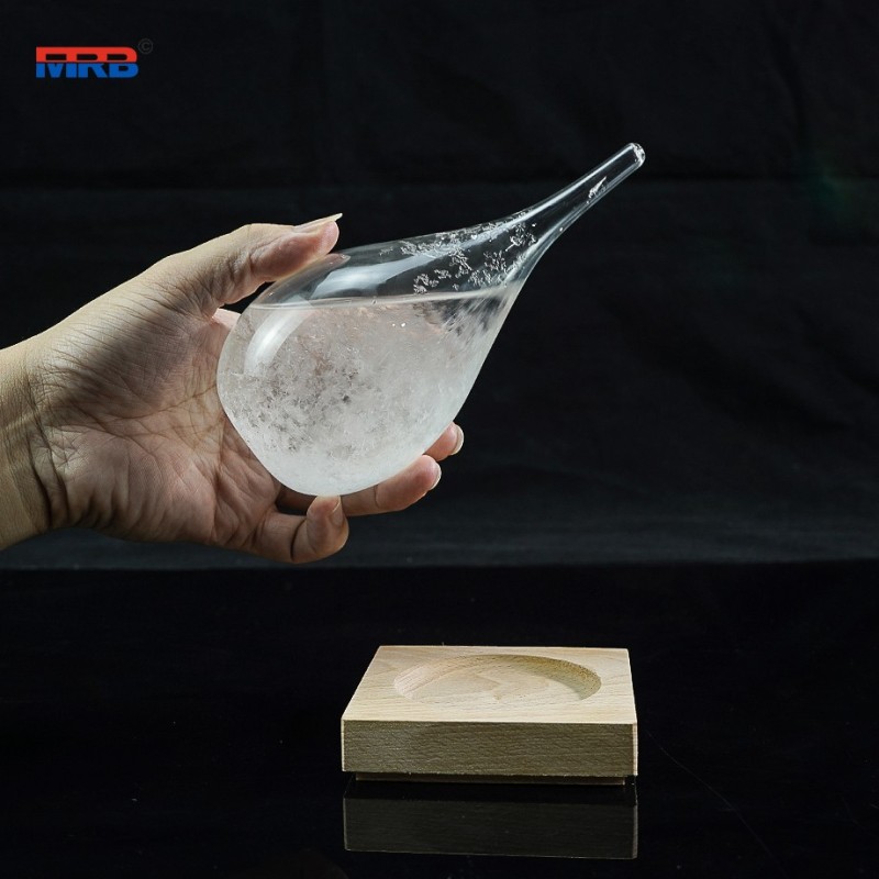 Storm Glass Weather Station Predictor Barometer Bottle with Wood Base for Home and Office Decoration Weather Station