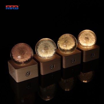 Glass Ball Night Dandelion Flower Crystal Ball Night Light Lamp with Woodem Base Decorations Gifts