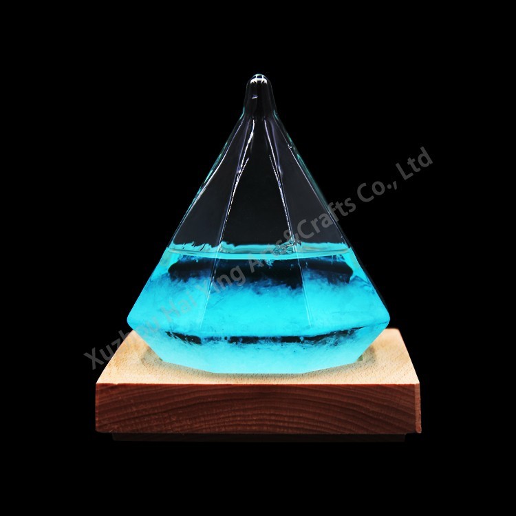 Storm Glass with Wooden Base Water Cube Shape Weather Glass Decor Gift